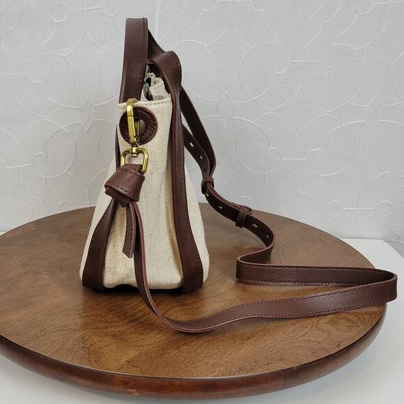 Madewell Sydney Womens Crossbody Cream Cotton Linen Edition Leather Strap NEW - Picture 9 of 11